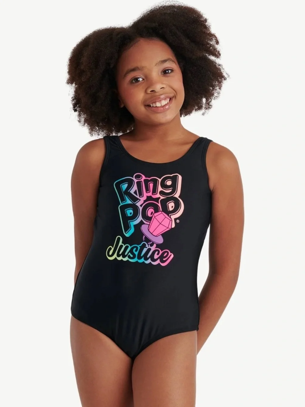NWT Bundle of‎ 2 Justice Girls' Black Multicolor Ring Pop One-Piece Swimsuits